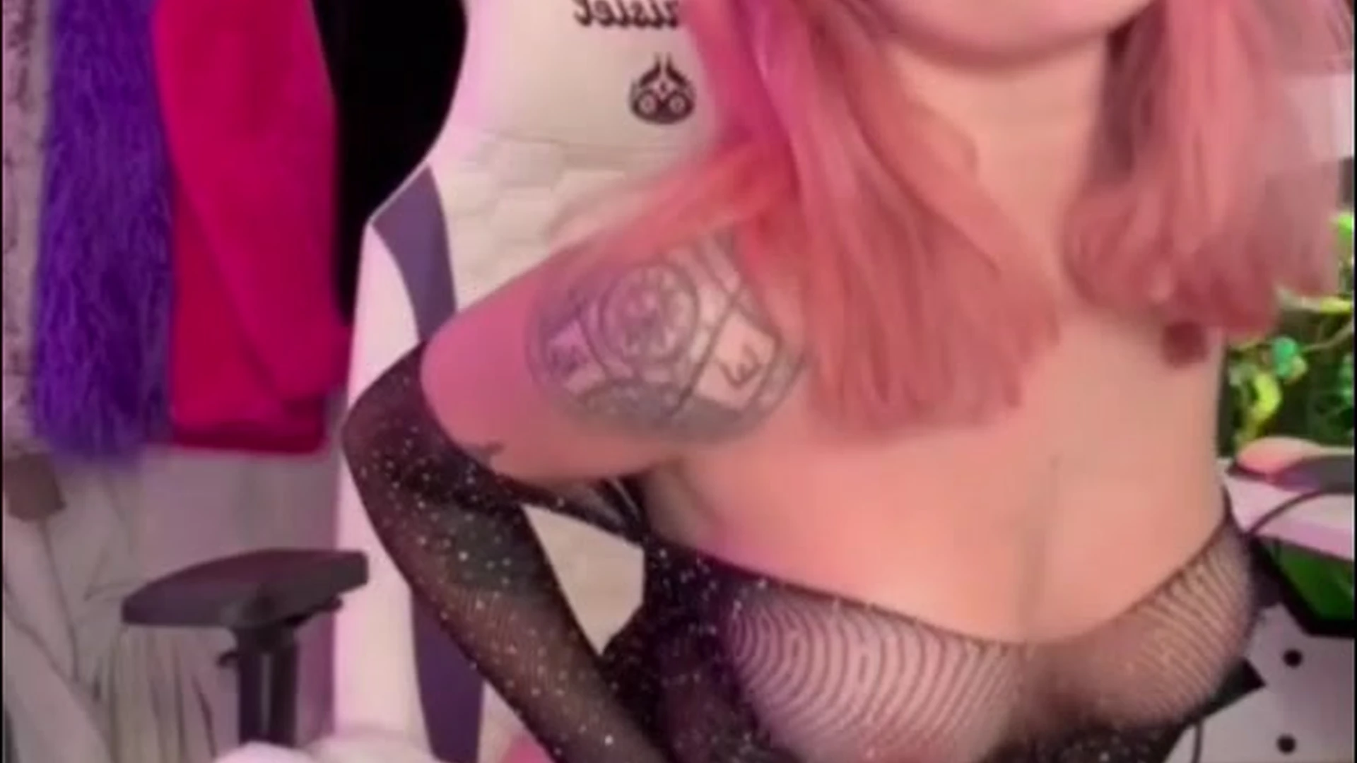sexy lady in fishnet lingerie teasing her big tits leaked onlyfans